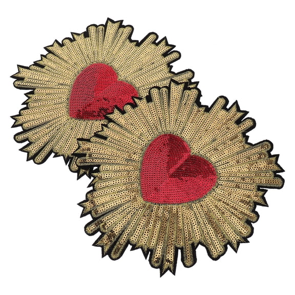 OUNONA 2Pcs Beige Embroidered Peach Heart Patches for Clothing Decoration Non Woven Material