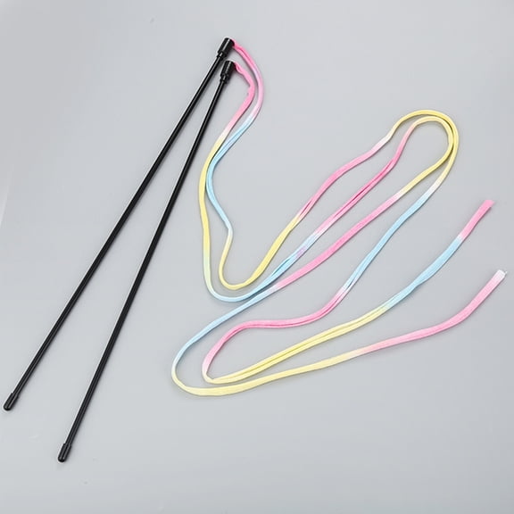 OUNONA 2Pcs Pet Cat Teaser Stick with Vibrant Cloth Ribbon and Durable Handle for Active Cats