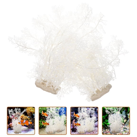 OUNONA 2Pcs Plastic Fish Tank Plants White Aquarium Decor Durable Realistic for Betta Fish