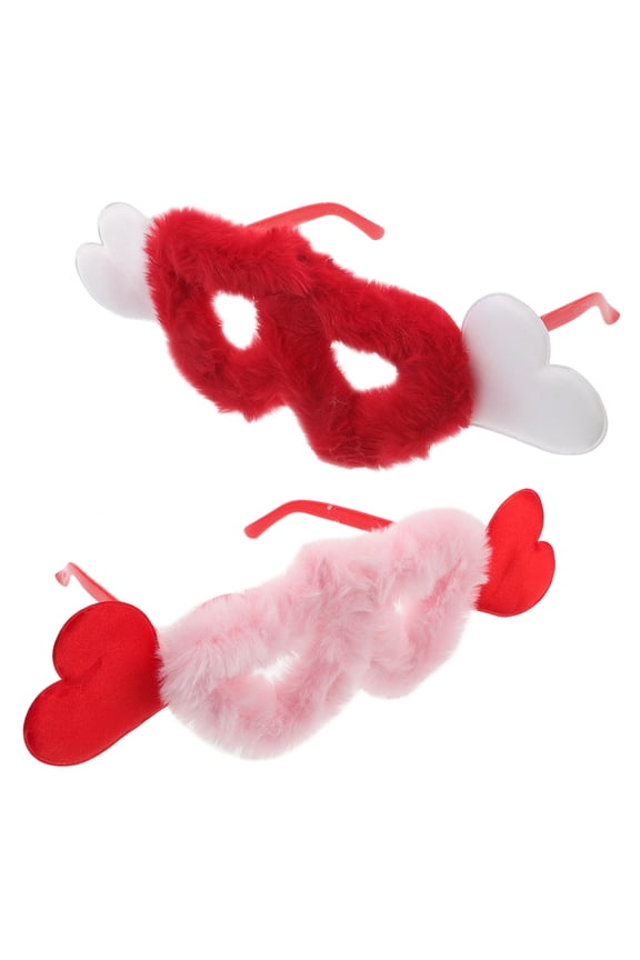 2-Pack Plush Fuzzy Heart Sunglasses Retro Style Party Accessory for Valentine's Day Costume and Decor