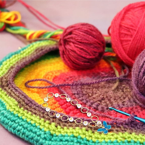 OUNONA 2-Pack Portable Metal Row Counter with Butterfly Charm for Crochet Knitting Sewing and Craft Projects