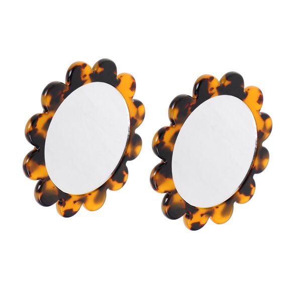 OUNONA Vintage Deep Tortoise Acetate Pocket Mirror Sunflower Design 2 Pieces