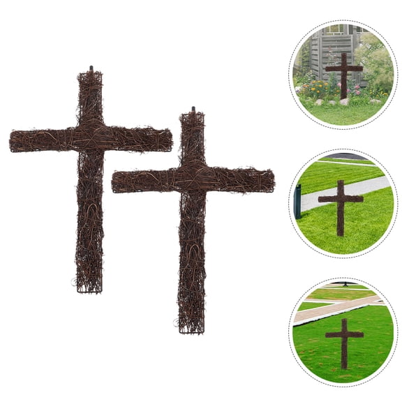 OUNONA 2-Pack Rattan Cross Wreath Forms, Grapevine Wreath Base for Easter Spring Home Door Wall Decor Craft Supplies
