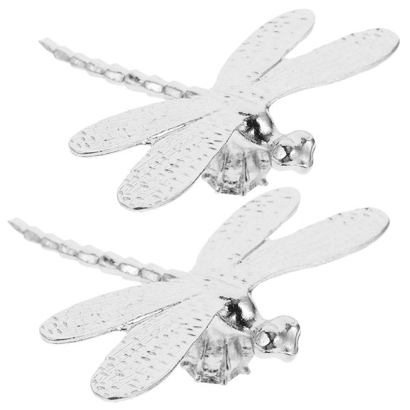 OUNONA 2Pcs Removable Wing Alloy Dragonfly Figurine Plated Silver for Home and Wedding