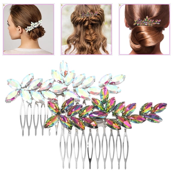 OUNONA 2Pcs Wedding Rhinestone Hair Combs with Side Comb Design for Bride Hairstyles