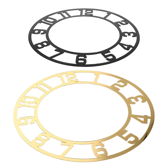 OUNONA 2-Pack Round Acrylic Clock Faces with Self-Adhesive Arabic Numeral Stickers for Wall Clock Making and Repair