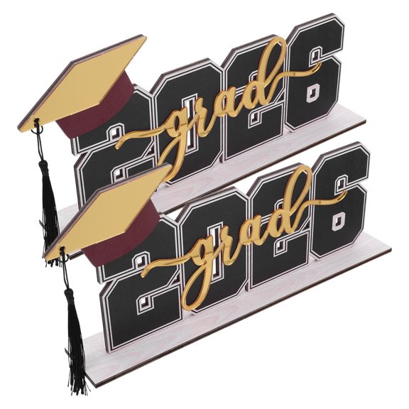 OUNONA 2Pcs Rustic Black Wooden Graduation Centerpieces with Tassel Holder for Graduation Party Table Decoration