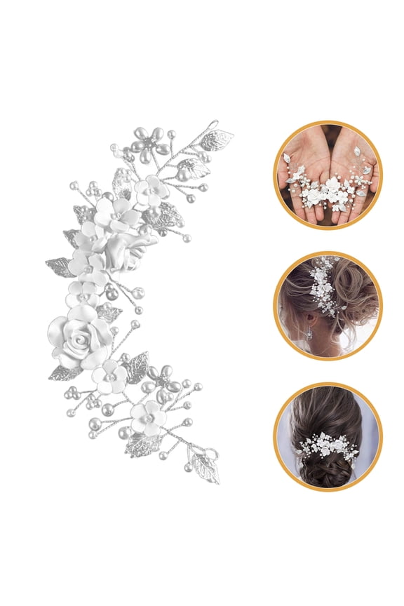 2Pcs Silver Wedding Hair Pieces Floral Vine Bridal Hair Accessory for Elegant Bride Head Decor