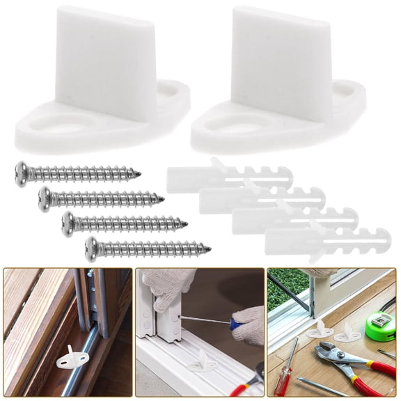 OUNONA 2-Pack White Carbon Steel Sliding Door Floor Guide with Wall Mount Stopper for Smooth Door