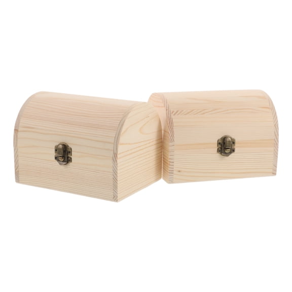 OUNONA 2-Pack Small Beige Wooden Chest Boxes, Unfinished Wood Keepsake Storage Containers for Home Organization