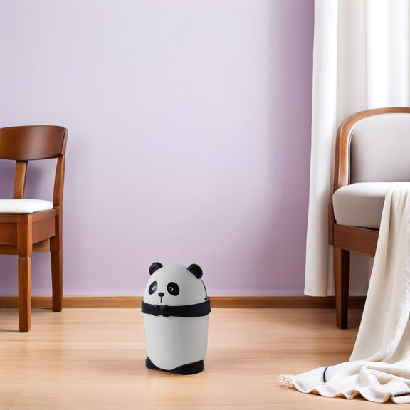 OUNONA 2-Pack Small Panda Trash Cans with Lids Plastic Desktop Bins Cute Animal Design for Bedroom and Office Use