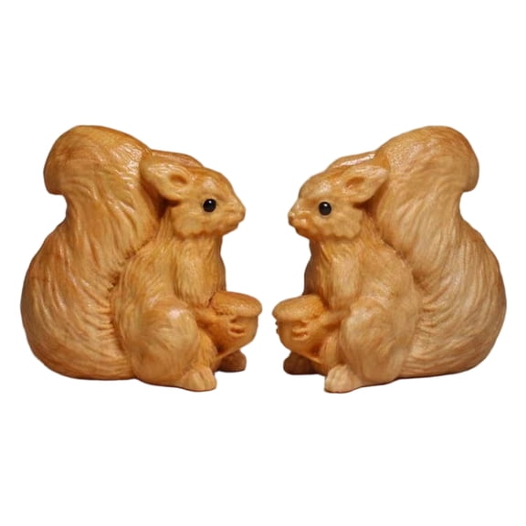 OUNONA Cute Squirrel Decoration Solid Wood Handmade Animal Ornament for Home 2Pcs