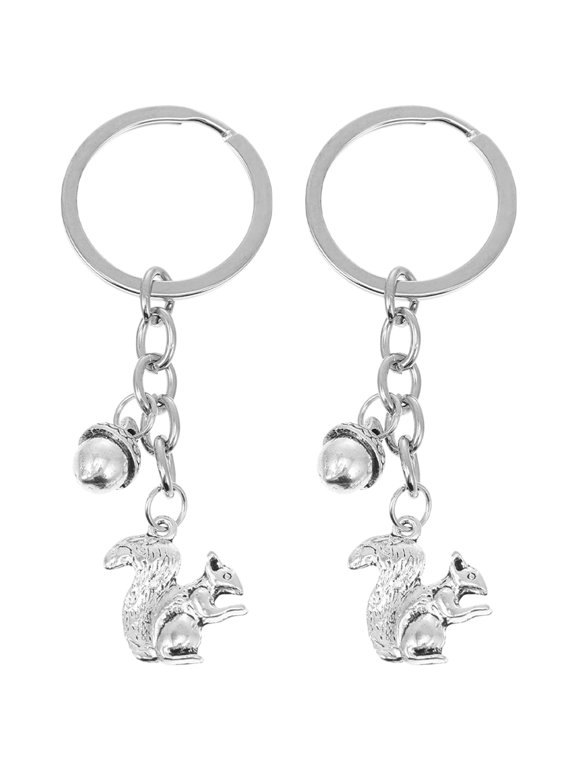 2-Pack Squirrel Keychain Set with Pine Cone Charm, Decorative Bag and Backpack Pendant for Belt or Purse
