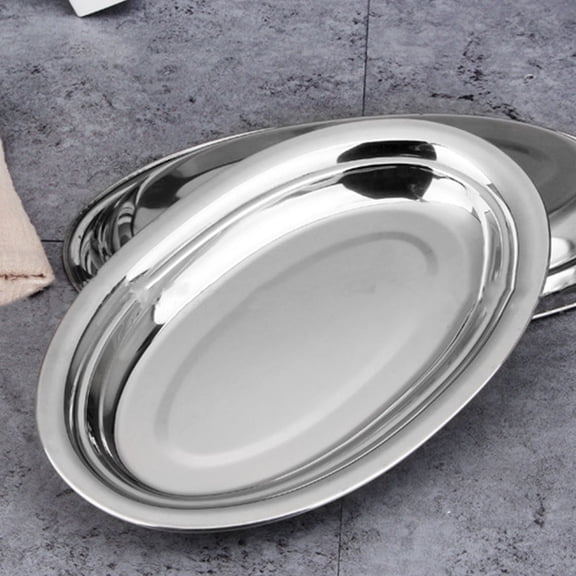 OUNONA 2Pcs Stainless Steel Oval Dessert Plates Practical Multi Function Tray for Cafe
