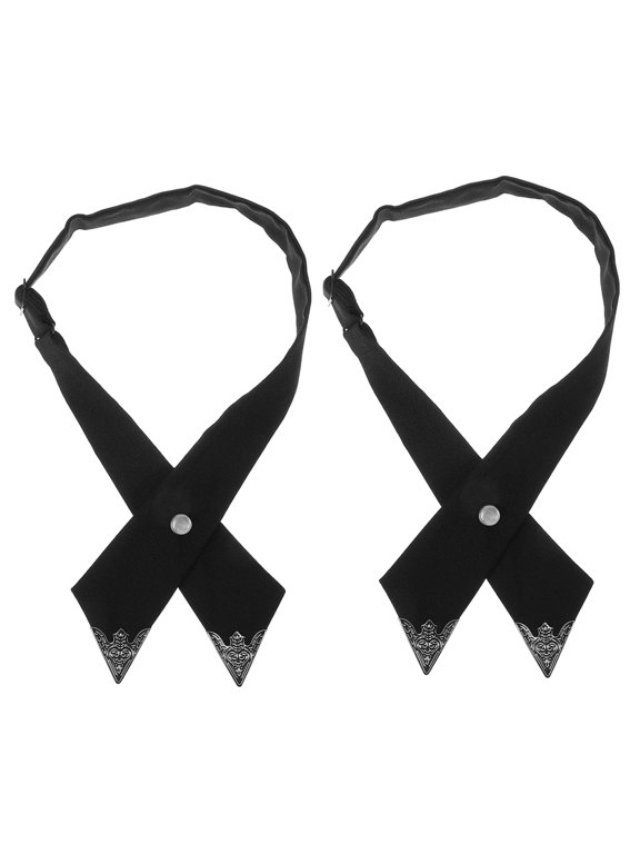 Cross Bowtie Black Fabric Adjustable Pre-Tied for Work Decor 2Pcs