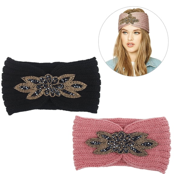 OUNONA Warm Hair Band Knitted Crochet Assorted Colors Winter Decor 2Pcs