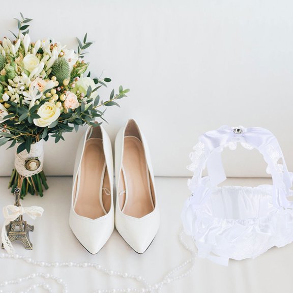OUNONA 2Pcs Wedding Handheld Flower Basket White Lace Decorative Petal Storage for Ceremony