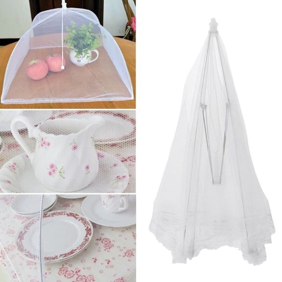 OUNONA 2Pcs White Foldable Food Protective Cover with Mesh and Handle for Fresh Food
