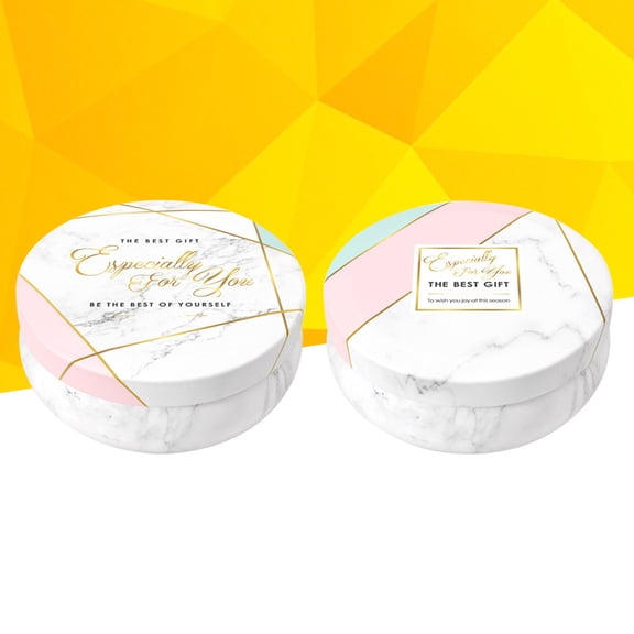 OUNONA Set of 2 White Round Iron Tin Boxes with Marble Texture for Wedding Party Candy, , and Storage Containers
