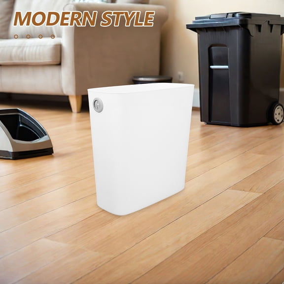 OUNONA Slim White Trash Can with Lid for Kitchens Bathrooms and Dorms