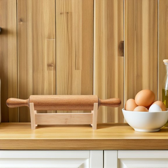 OUNONA 2Pcs Wooden Dough Roller Holder Minimalist Design for Kitchen Storage and Rolling Pin Organization