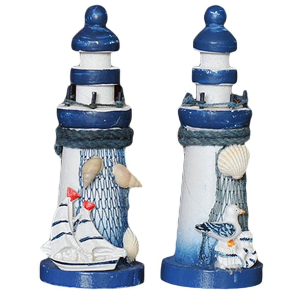 OUNONA Set of 2 Wooden Lighthouse Figurines with Mediterranean Style for Home and Desktop Decorative Accents