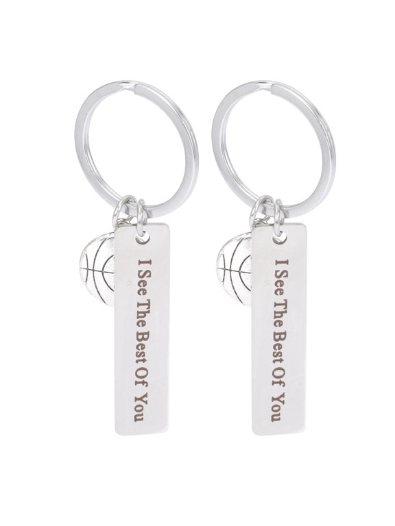 2Pcs Zinc Alloy Basketball Key Chain Metal Pendant with Team Logo for Decor