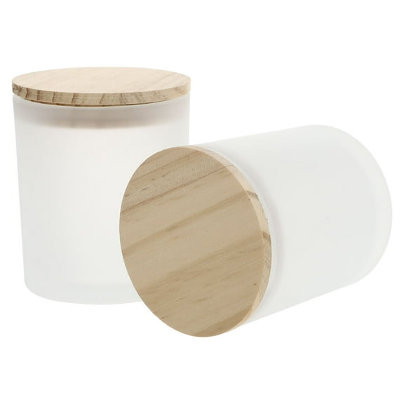 OUNONA 2Pcs White Glass Candle Cups for Storing with Pine Lids Portable Decorative Candle Holders