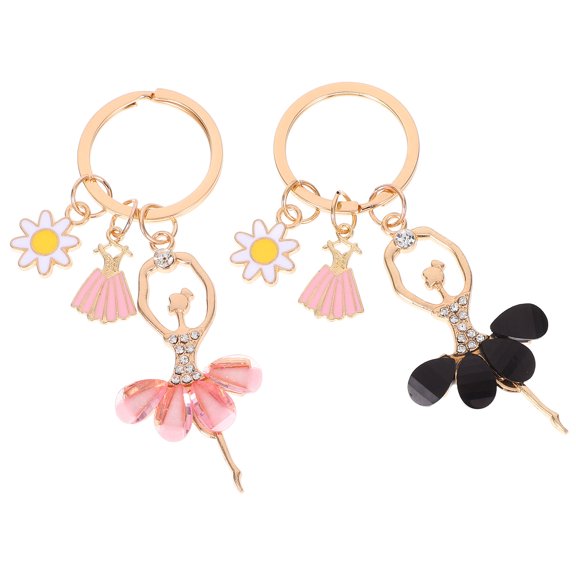 OUNONA 2Pcs Multi Color Rhinestone Ballet Keychain Decorative Key Ring