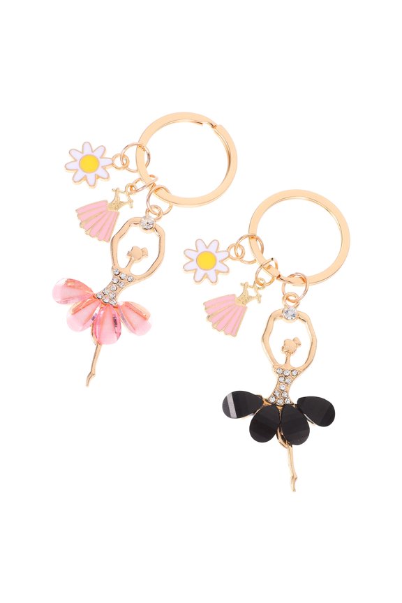 2-Pack Sparkling Rhinestone Ballet Keychains Decorative Hanging Keyrings for Wallets, Bags, and Accessories