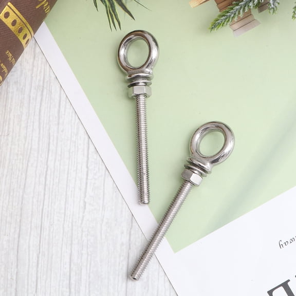 OUNONA 2Pcs Outdoor Stainless Steel Lifting Eye Bolts with Nuts Corrosion Resistant Silver