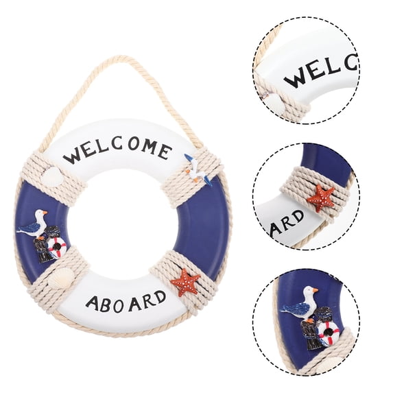 OUNONA Navy Wooden Life Rings Nautical Decors for Bar and Pool Decoration 2Pcs