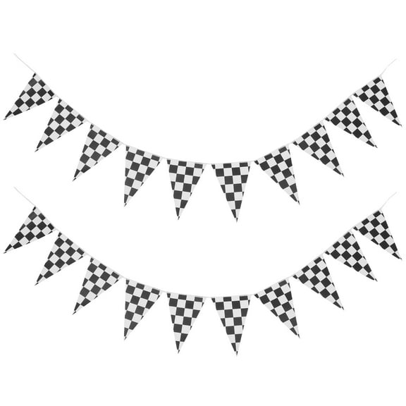 OUNONA 2Sets Black White Checkered Flag Banner Lightweight Paper Decorative Race Party Supplies