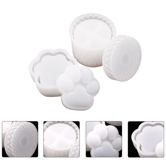 OUNONA Flexible White Silicone Mold Cat's Paw Shape for Storage Boxes and Crafts 2Sets