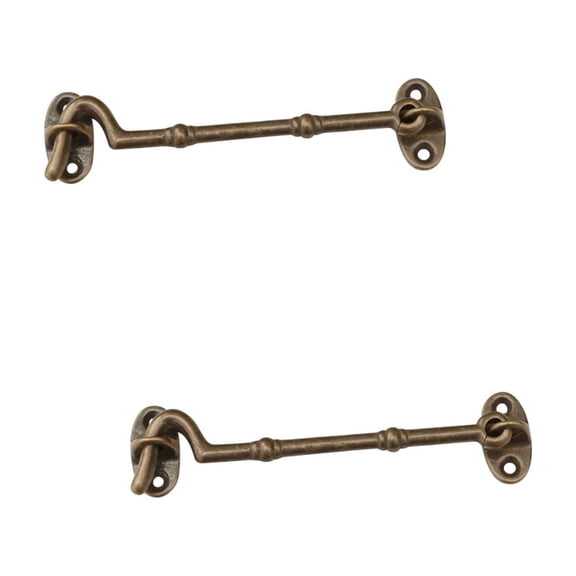OUNONA 2pcs 12CM Vintage Retro Brass Cabin Hook With Screws for Cabinet Door Windows (Antique Brass)
