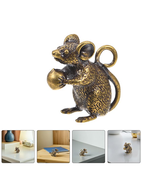 2pcs Brass Mouse Figurine Rat Pendant Charms for DIY Decorative Mouse Charms Hanging Rat Pendant Zodiac Keychain Pendant Mouse Statue