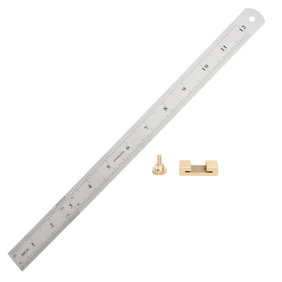 OUNONA 2pcs Brass Positioning Block Woodworking Line Locator Stop Block DIY Measuring Tool with Steel Ruler