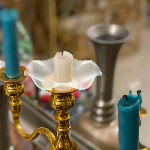 OUNONA 2pcs Candle Drip Protectors Candlestick Candle Holder Clear Glass Plate Wax Catchers Taper Candle Holders For Table Centerpiece Dinner Table