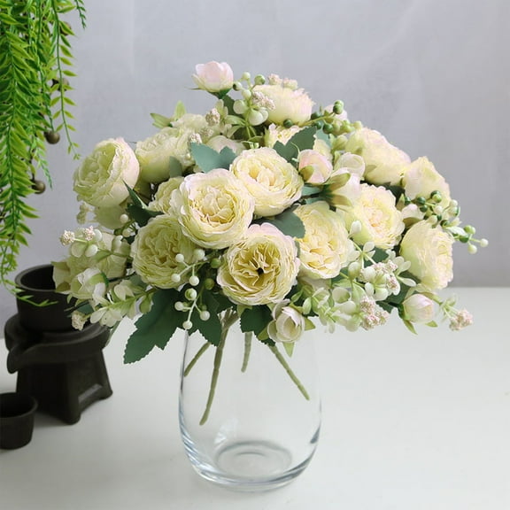 Artificial Silk Rose Flower Bouquet Lifelike Fake Rose for Wedding Home Party Decoration Event Gift 10pcs (Off White)