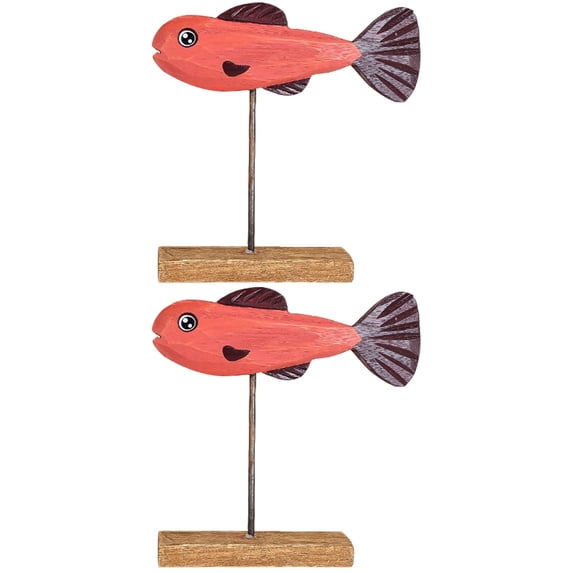 OUNONA 2pcs Christmas Fish Shape Table Wooden Craft Decor Lovely Animals Desktop Ornament
