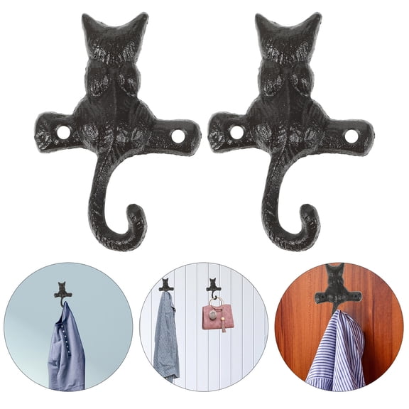 OUNONA Wall Mounted Coat Hanger Iron Black Hooks for Home Use Perfect for Clothes Keys 2pcs