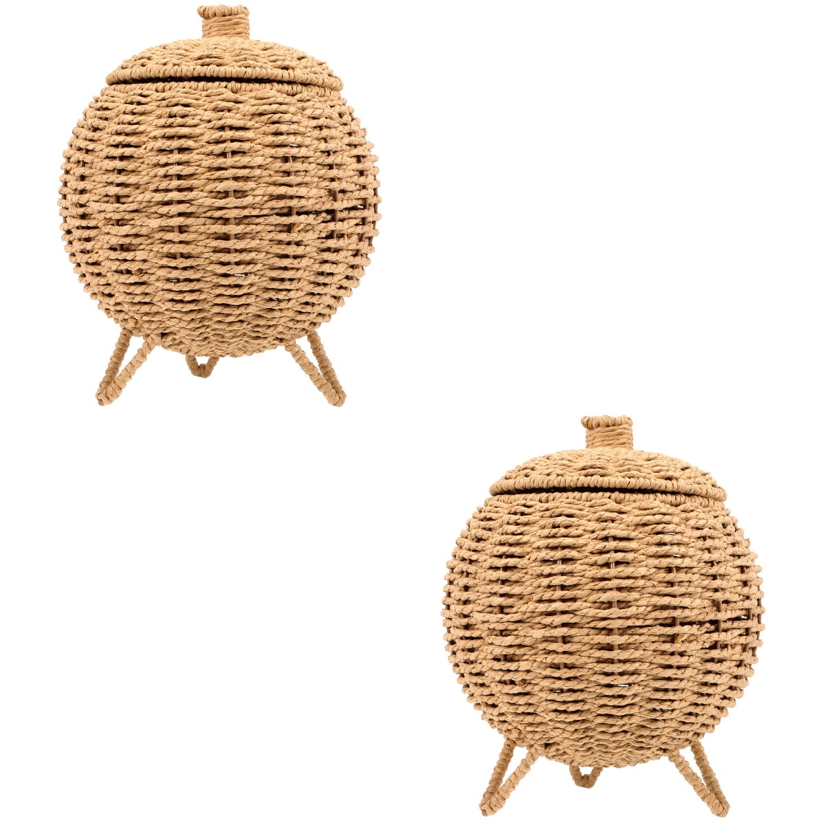 Natural Hand-Woven Wicker Round Storage Baskets with Lids, Set of 2