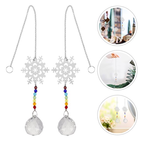 OUNONA 2pcs Crystal Snowflake Ornaments Diy Hanging Sun Catcher For Crafts Garden Decor Christmas Tree Decorations Crystal Snowflakes