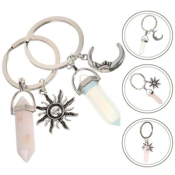 OUNONA 2pcs Delicate Metal Key Chain Creative Keychain Moon Shaped Keyring Sun Keyring