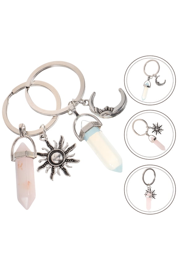 2pcs Delicate Metal Key Chain Creative Keychain Moon Shaped Keyring Sun Keyring