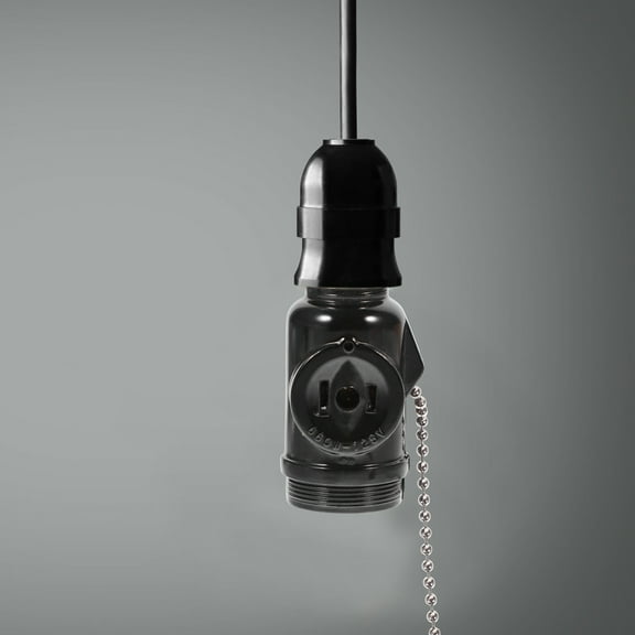 OUNONA 2-Pack E26 Lamp Base Adapters, Bakelite Light Bulb Holders with Chain, Two Outlet Screw Socket, Black