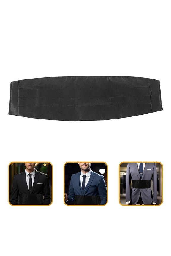 2pcs Formal Tuxedo Accessories Men Solid Color Cummerbund Adjustable Satin Waistband For Wedding And Party Events