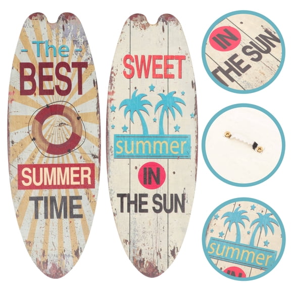 OUNONA 2Pcs Assorted Color Surfboard Sign Wooden Beach Decor Ocean Theme for Windowshelf Display