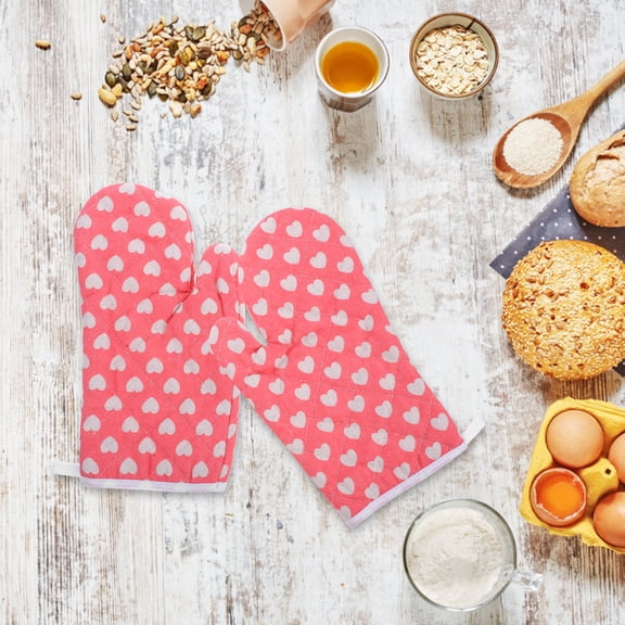 OUNONA 2pcs Heavy Duty Kitchen Oven Mitts Cotton Gloves For Baking Cooking And Microwave Use Safe Cooking Baking Grilling Barbecue Gloves
