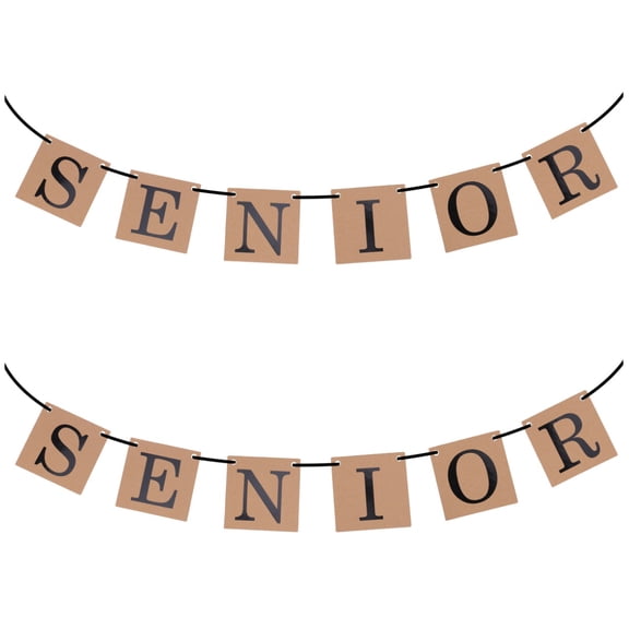 OUNONA 2pcs Kraft Paper Banner with SENIOR Letters Hanging Pennant Banner Flagsfor Graduation (Black)